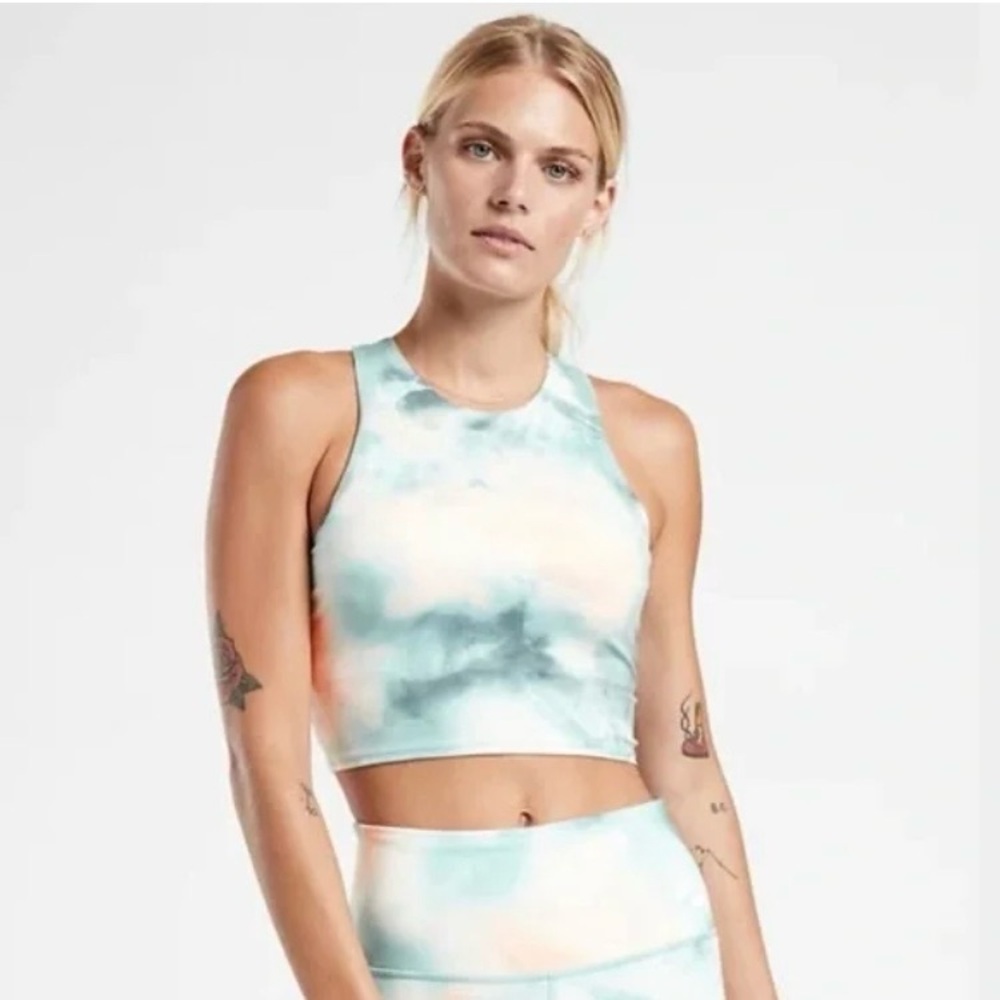 ATHLETA Conscious Crop Bra D-DD Sage Green & Peach Tie Dye Size 3X